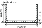 Швеллер нержавеющий 100х50х4 мм. AISI 304 (08Х18Н10) горячекатаный